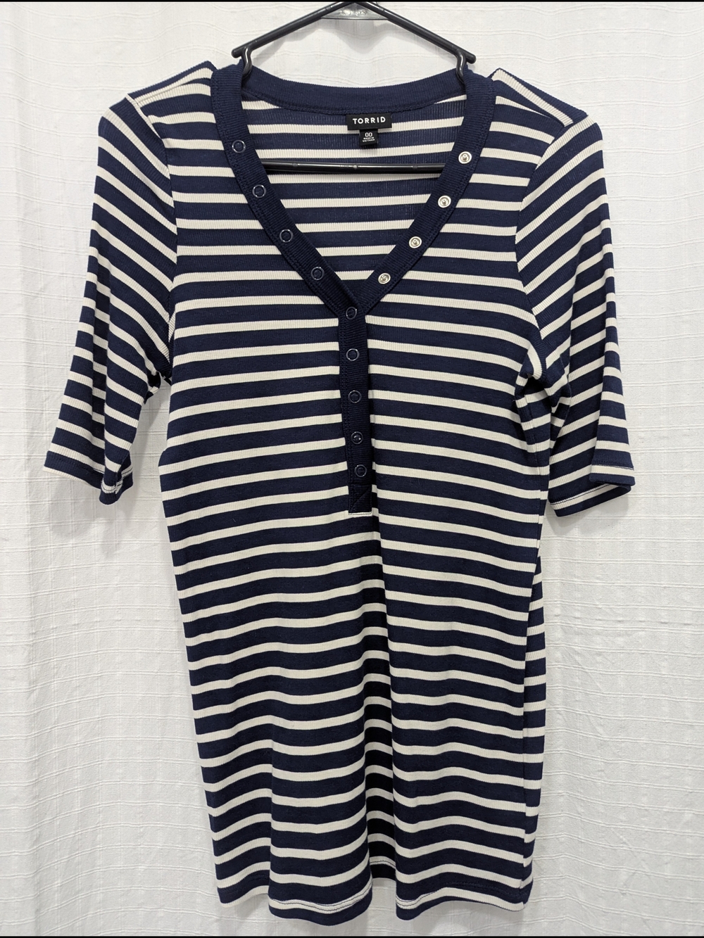 Torrid Navy & White Striped Snap-Front Henley